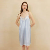 Silk Nightgown - Pure Silk Sexy V Neck Spaghetti Straps Summer - LANI SILK